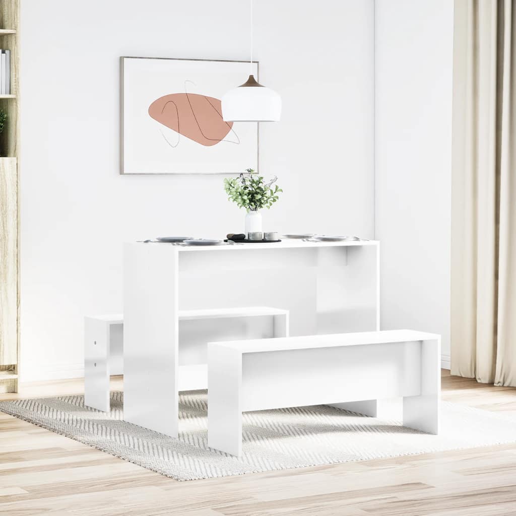 Ensemble table à manger et bancs 3 pcs bois d'ingénierie - XIOS