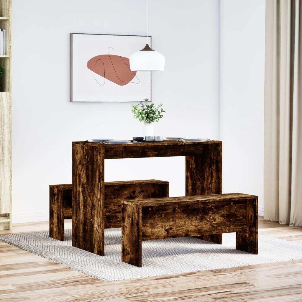 Ensemble table à manger et bancs 3 pcs bois d'ingénierie - XIOS