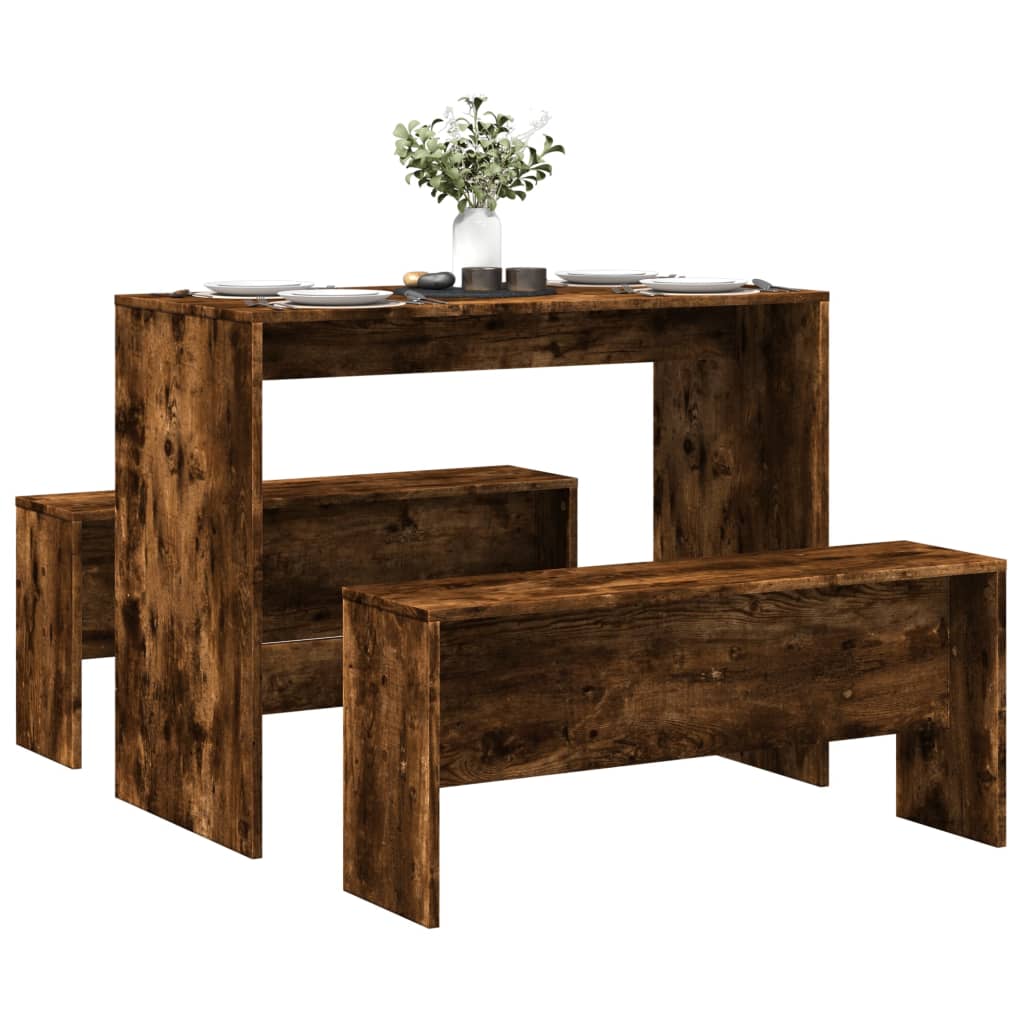 Ensemble table à manger et bancs 3 pcs bois d'ingénierie - XIOS