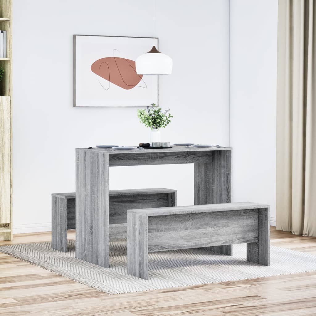 Ensemble table à manger et bancs 3 pcs bois d'ingénierie - XIOS