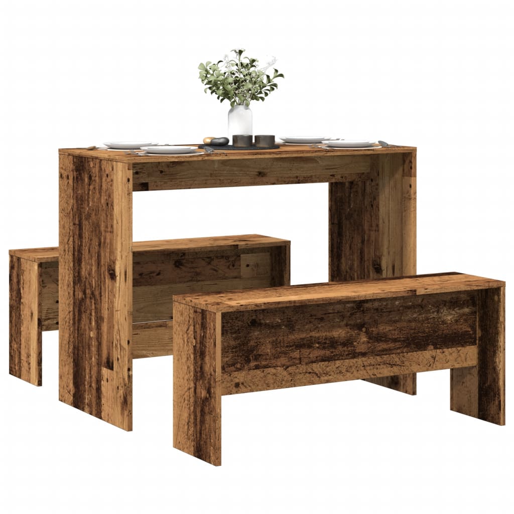 Ensemble table à manger et bancs 3 pcs bois d'ingénierie - XIOS