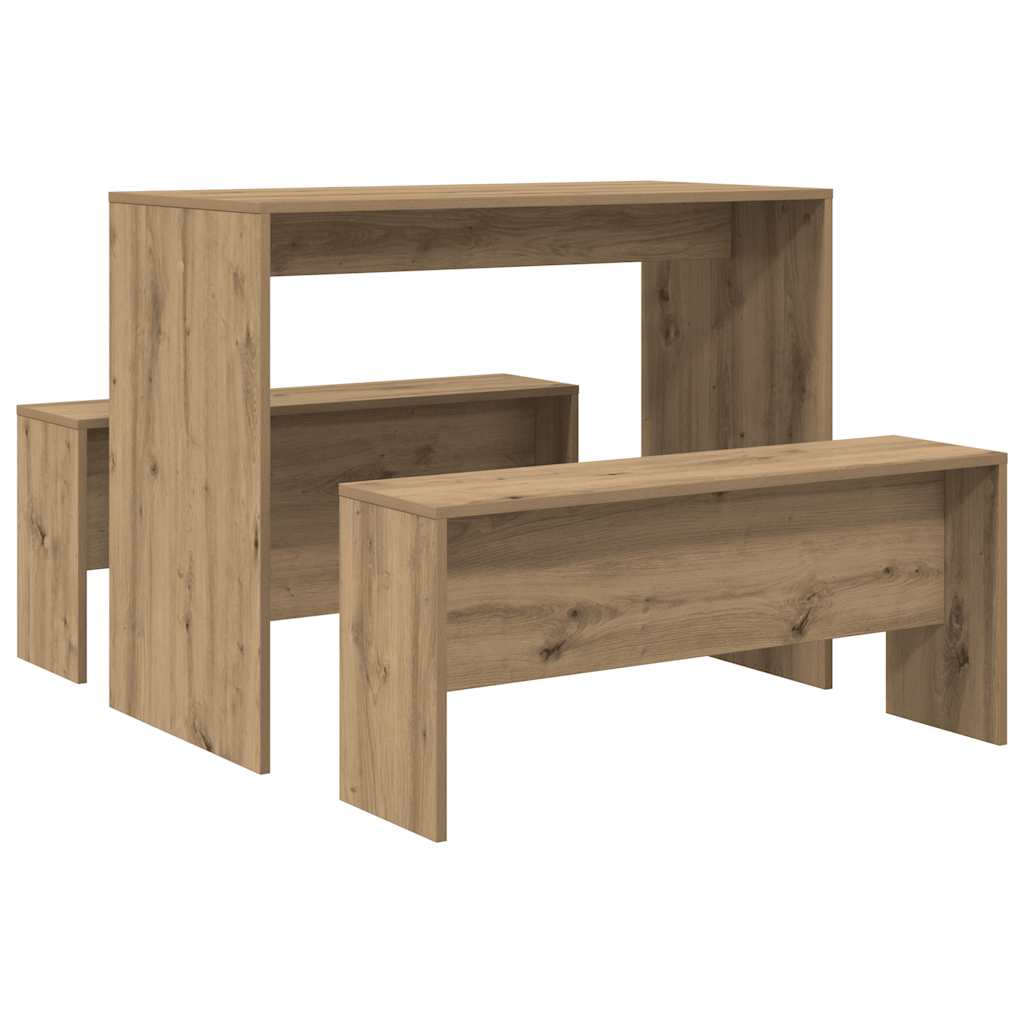 Ensemble table à manger et bancs 3 pcs bois d'ingénierie - XIOS