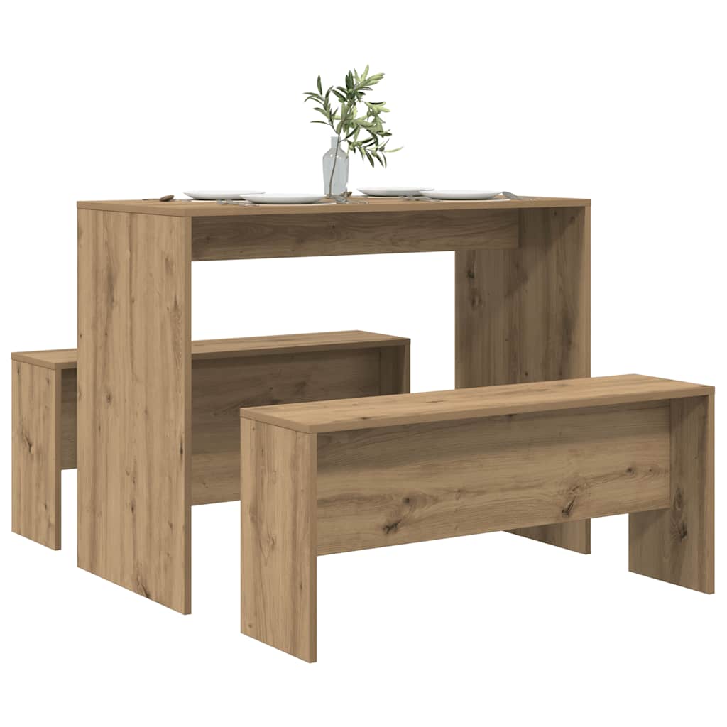 Ensemble table à manger et bancs 3 pcs bois d'ingénierie - XIOS