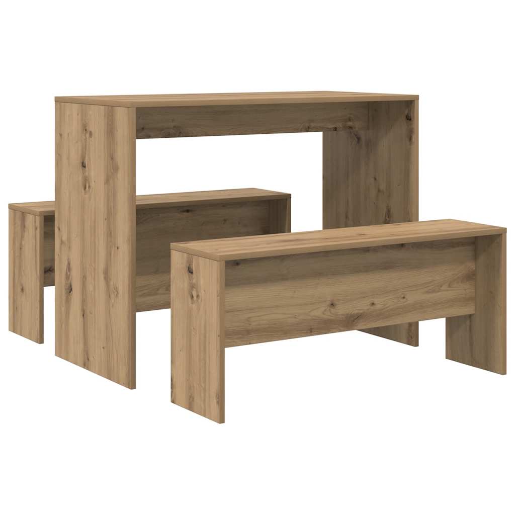 Ensemble table à manger et bancs 3 pcs bois d'ingénierie - XIOS