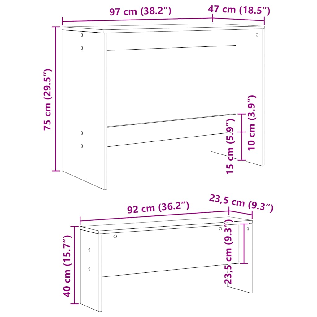 Ensemble table à manger et bancs 3 pcs bois d'ingénierie - XIOS