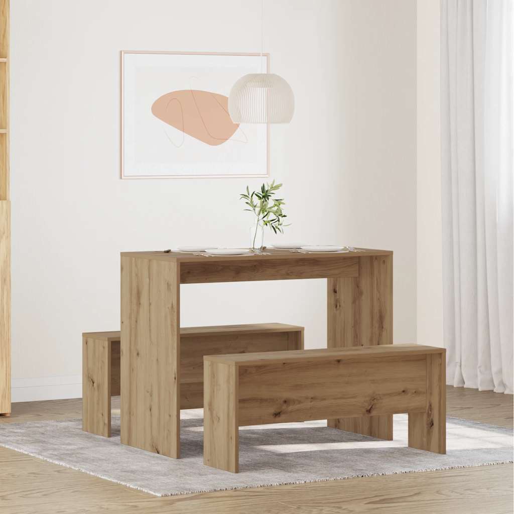 Ensemble table à manger et bancs 3 pcs bois d'ingénierie - XIOS