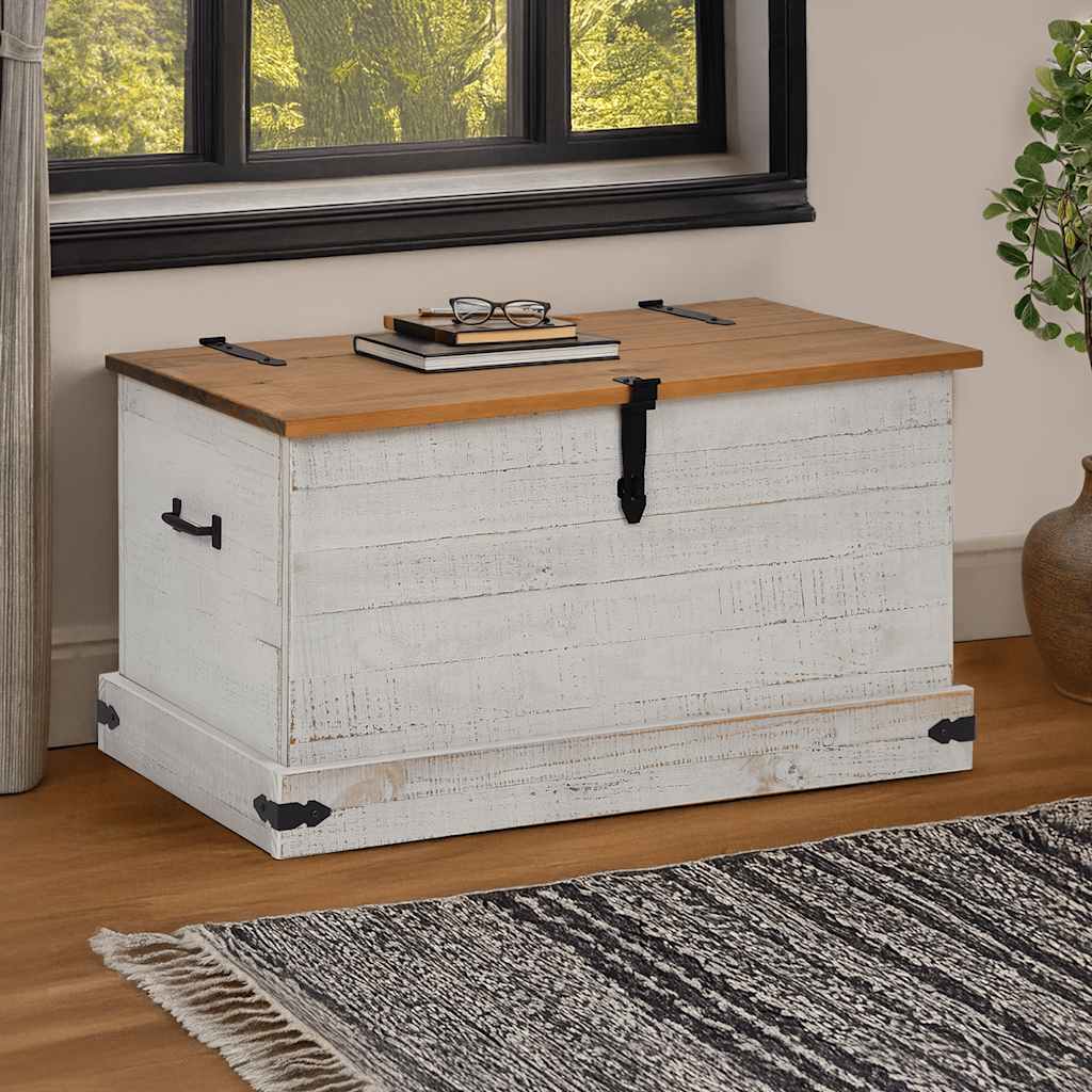 Coffre de rangement HALDEN blanc 91x48x47 cm bois massif pin - XIOS