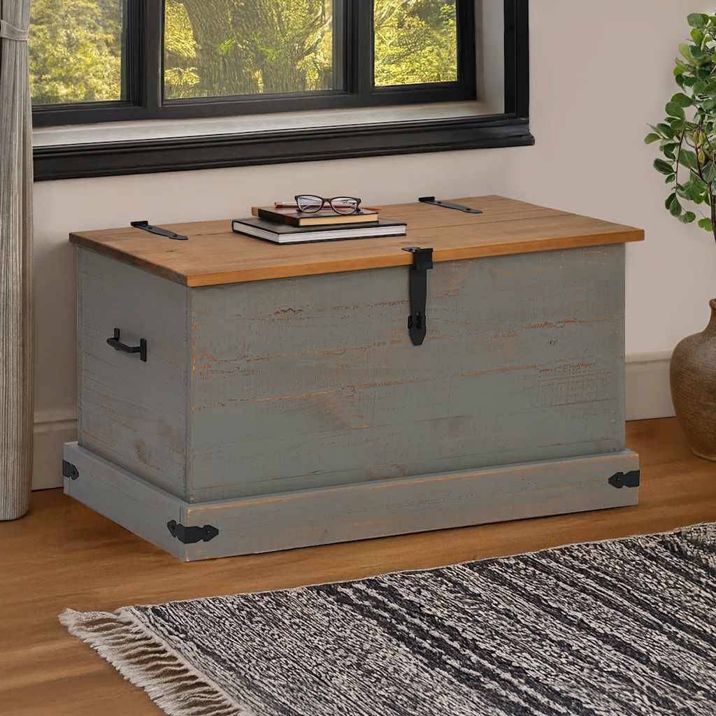 Coffre de rangement HALDEN gris 91x48x47 cm bois massif pin - XIOS