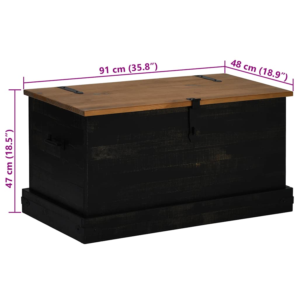 Coffre de rangement HALDEN noir 91x48x47 cm bois massif pin - XIOS