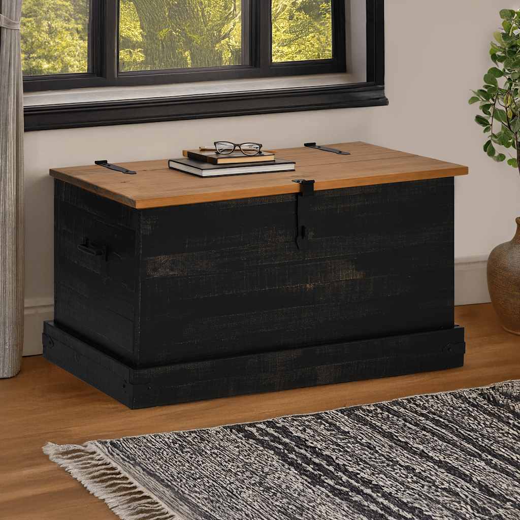 Coffre de rangement HALDEN noir 91x48x47 cm bois massif pin - XIOS