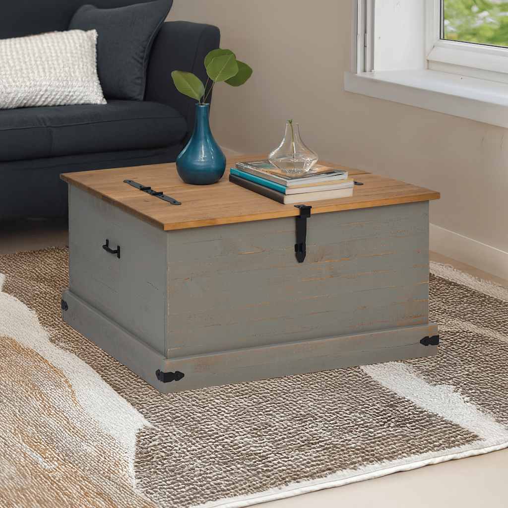 Coffre de rangement HALDEN gris 91x91x47 cm bois massif pin - XIOS