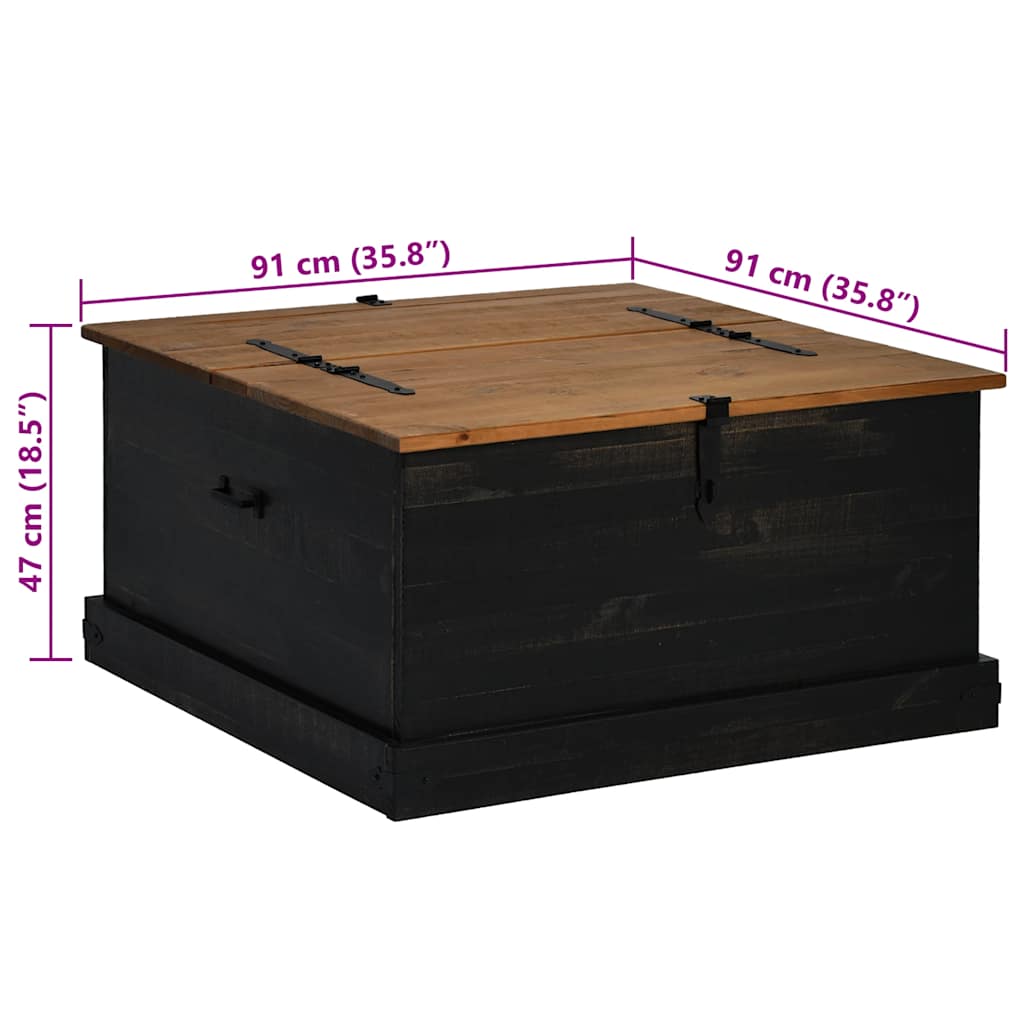 Coffre de rangement HALDEN noir 91x91x47 cm bois massif pin - XIOS