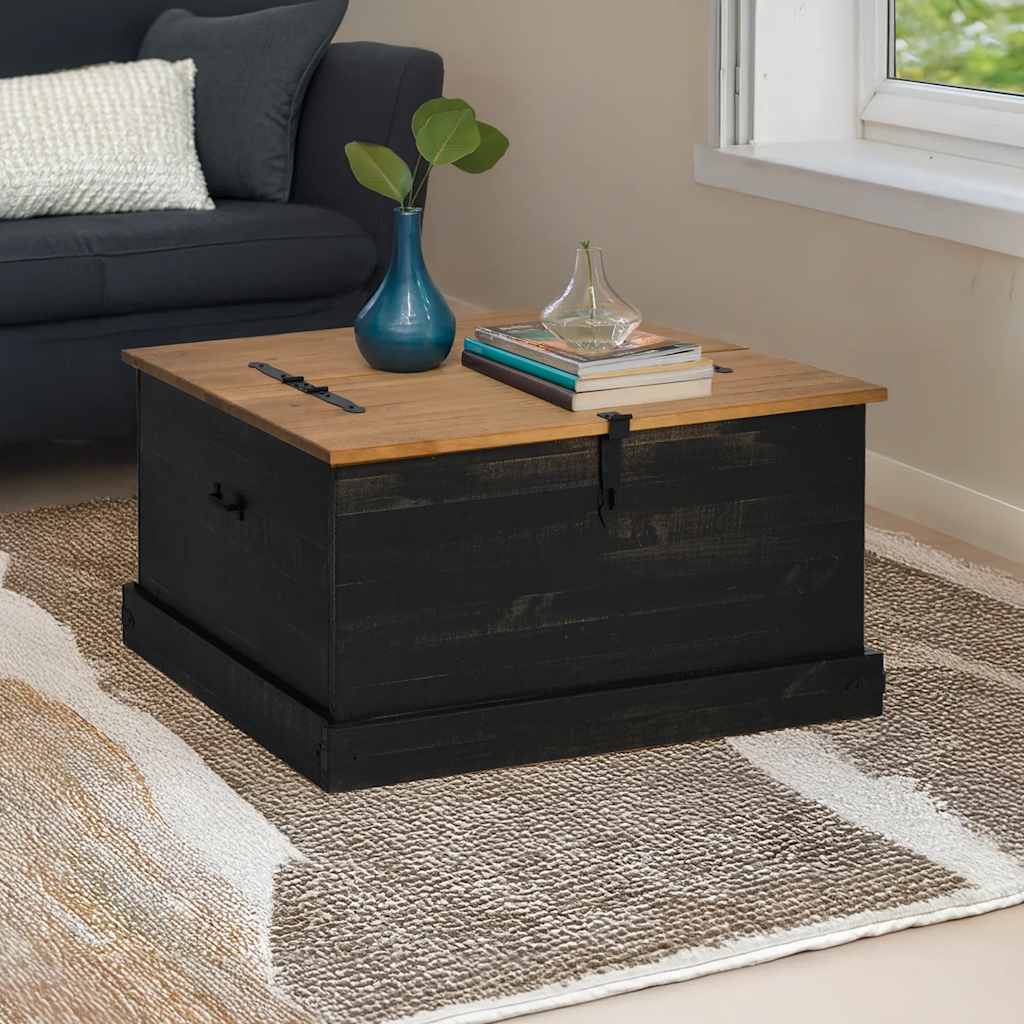 Coffre de rangement HALDEN noir 91x91x47 cm bois massif pin - XIOS