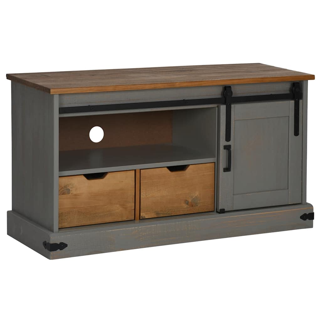 Meuble TV HALDEN porte coulissante gris 110x40x60cm bois massif - XIOS