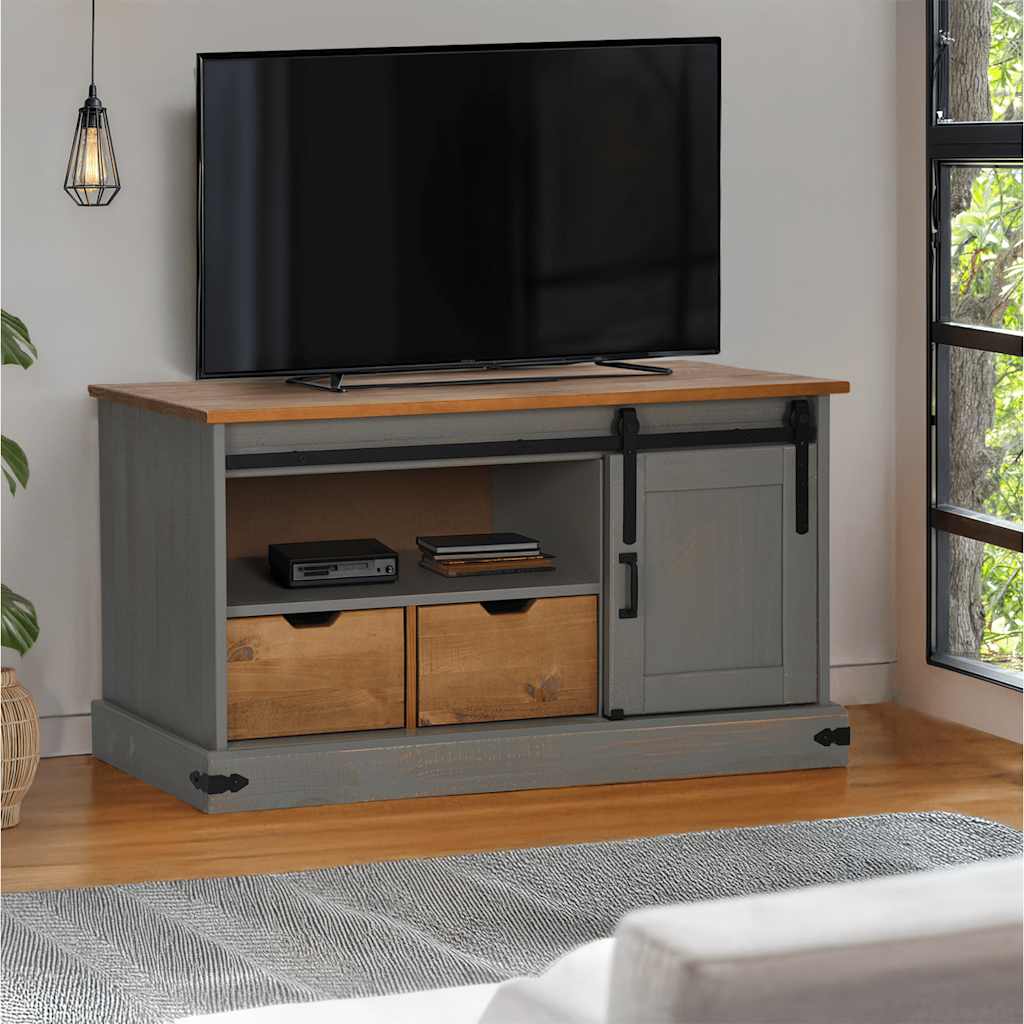 Meuble TV HALDEN porte coulissante gris 110x40x60cm bois massif - XIOS