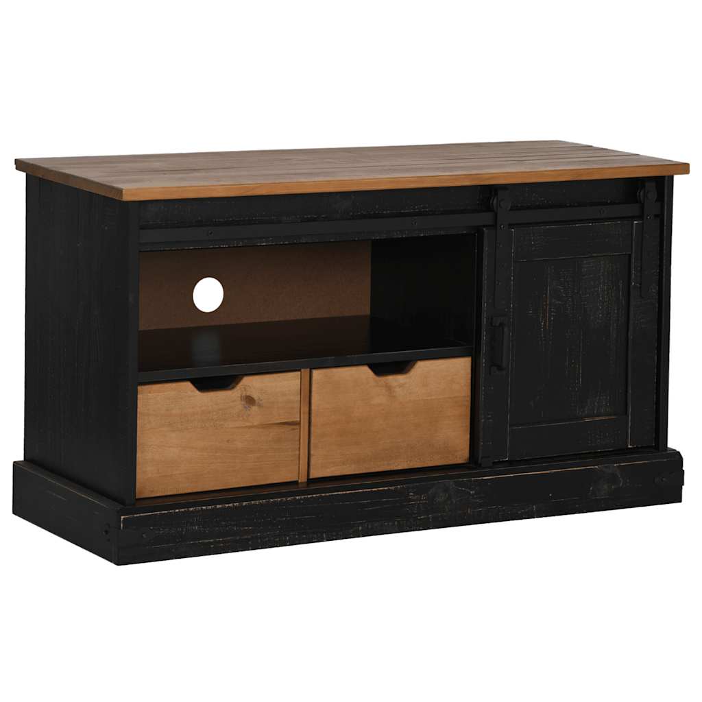 Meuble TV HALDEN porte coulissante noir 110x40x60cm bois massif - XIOS