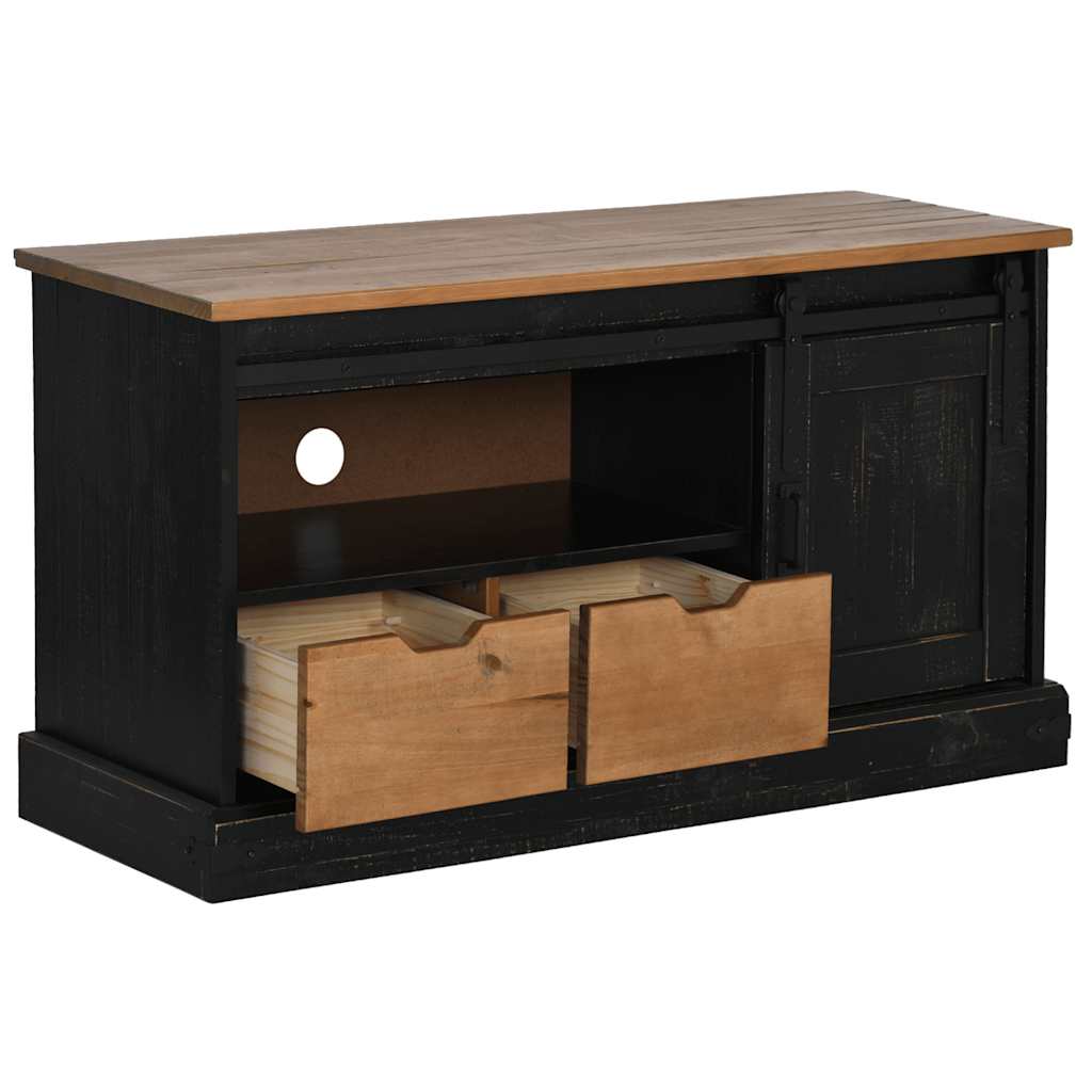 Meuble TV HALDEN porte coulissante noir 110x40x60cm bois massif - XIOS