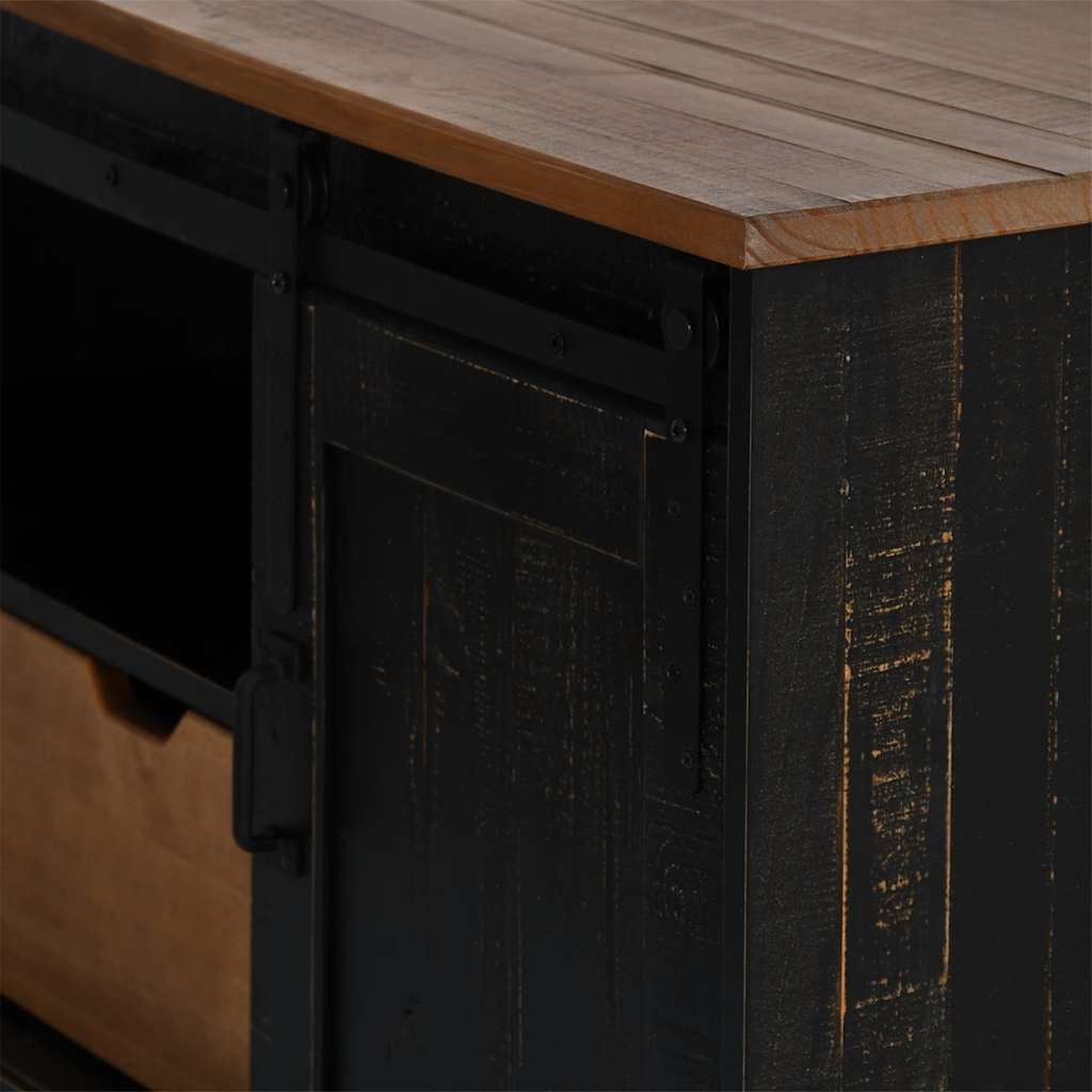 Meuble TV HALDEN porte coulissante noir 110x40x60cm bois massif - XIOS