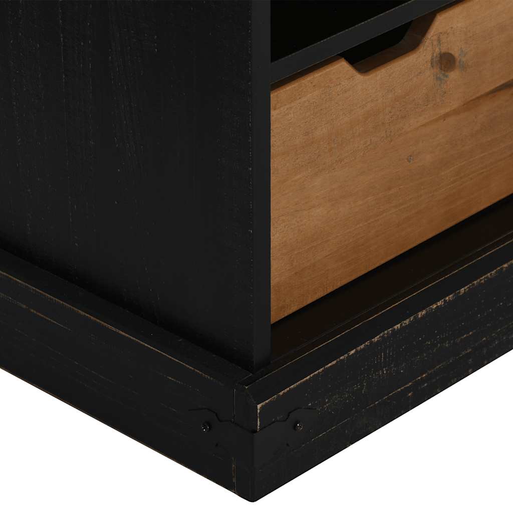 Meuble TV HALDEN porte coulissante noir 110x40x60cm bois massif