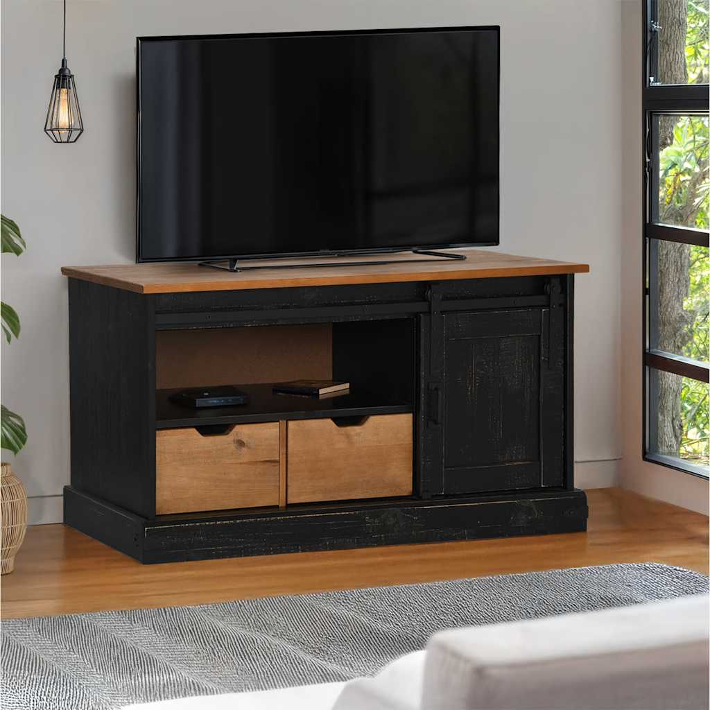 Meuble TV HALDEN porte coulissante noir 110x40x60cm bois massif - XIOS