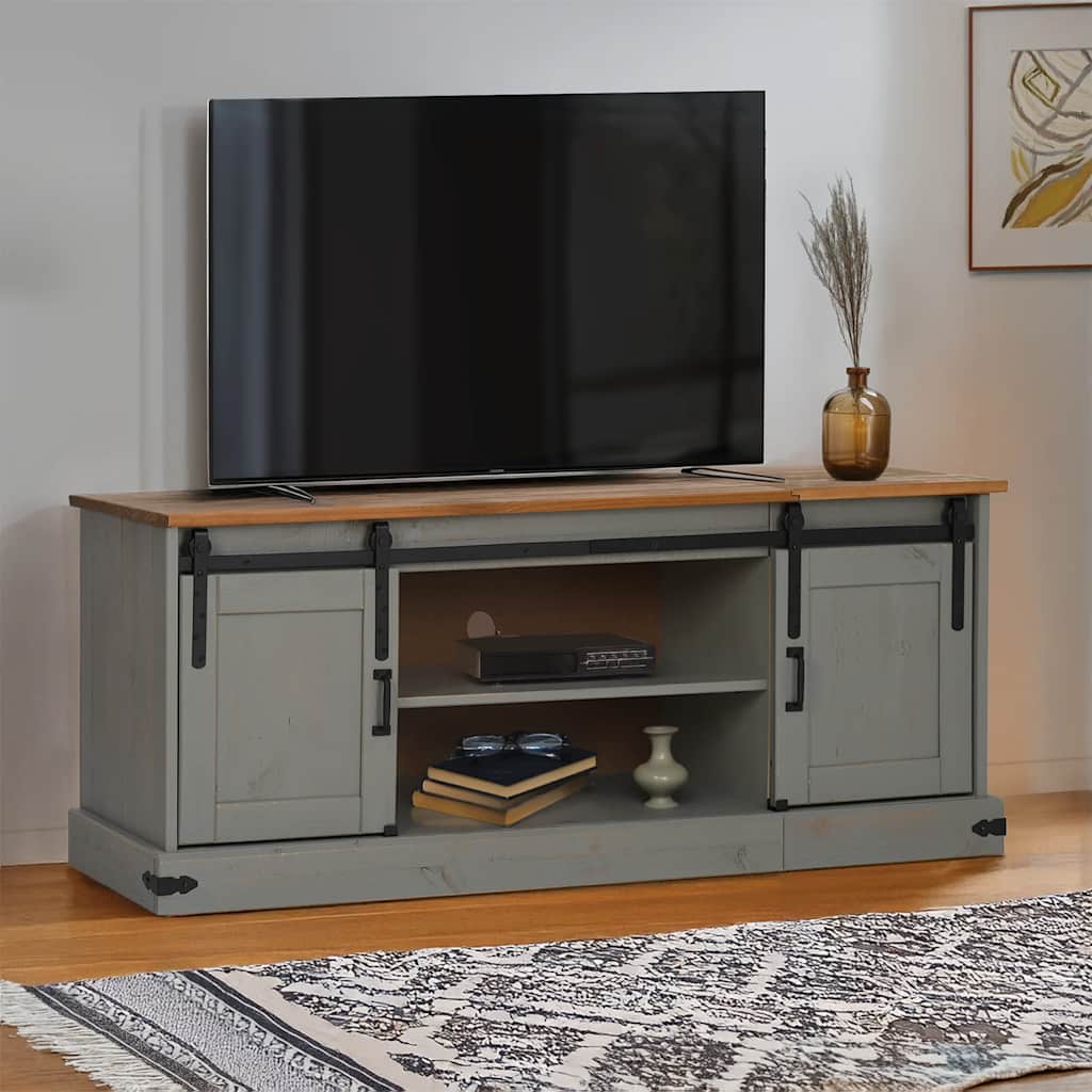 Meuble TV HALDEN 2 portes coulissantes gris 150x40x60 cm - XIOS