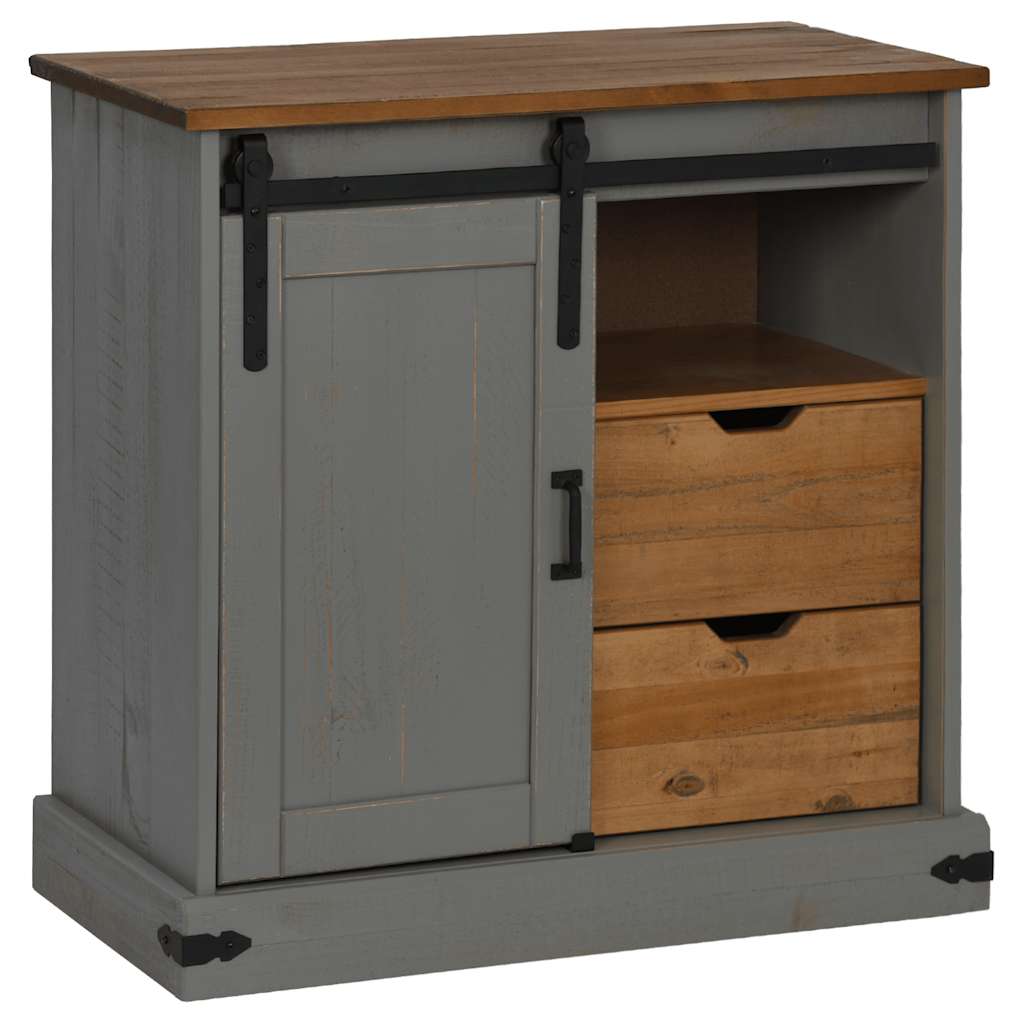 Buffet HALDEN porte coulissante gris 80x40x80 cm bois massif - XIOS