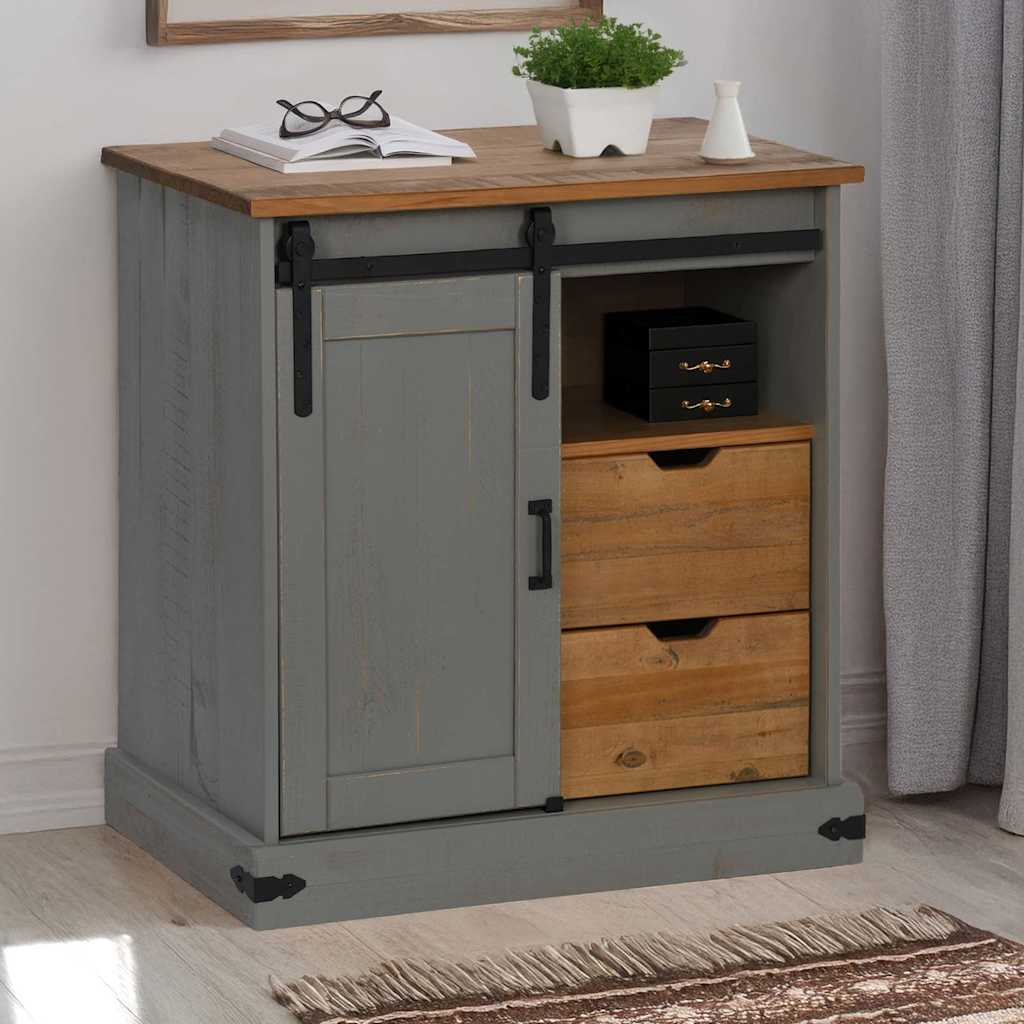 Buffet HALDEN porte coulissante gris 80x40x80 cm bois massif - XIOS
