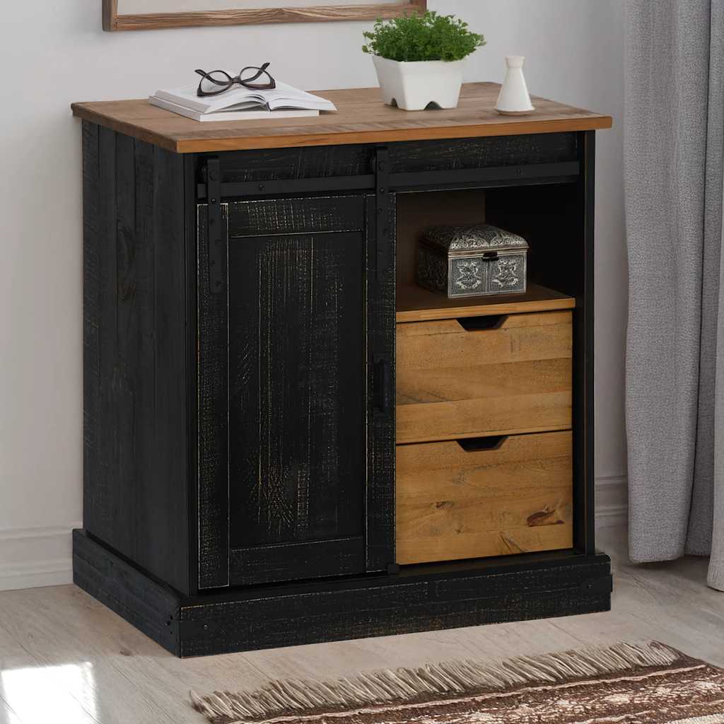 Buffet HALDEN porte coulissante noir 80x40x80 cm bois massif - XIOS