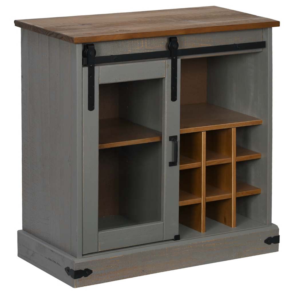 Buffet HALDEN porte coulissante gris 80x40x80 cm bois massif - XIOS
