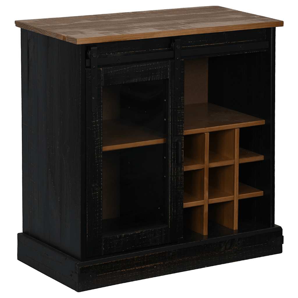 Buffet HALDEN porte coulissante noir 80x40x80 cm bois massif - XIOS