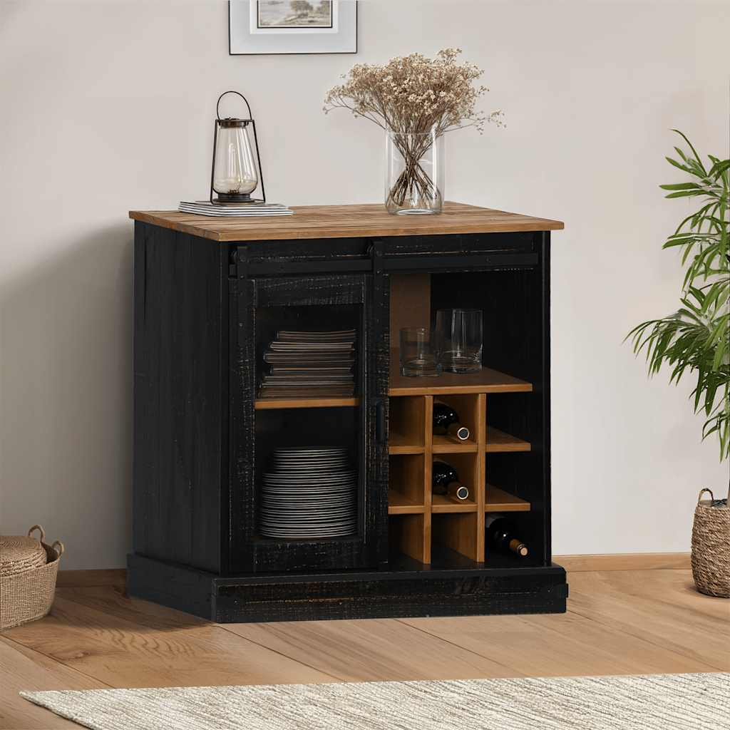 Buffet HALDEN porte coulissante noir 80x40x80 cm bois massif - XIOS