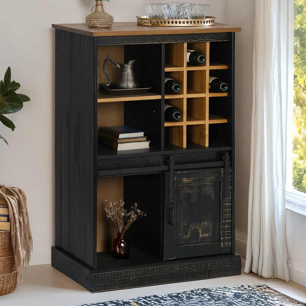 Armoire à vin HALDEN casiers à vin porte coulissante noir pin - XIOS