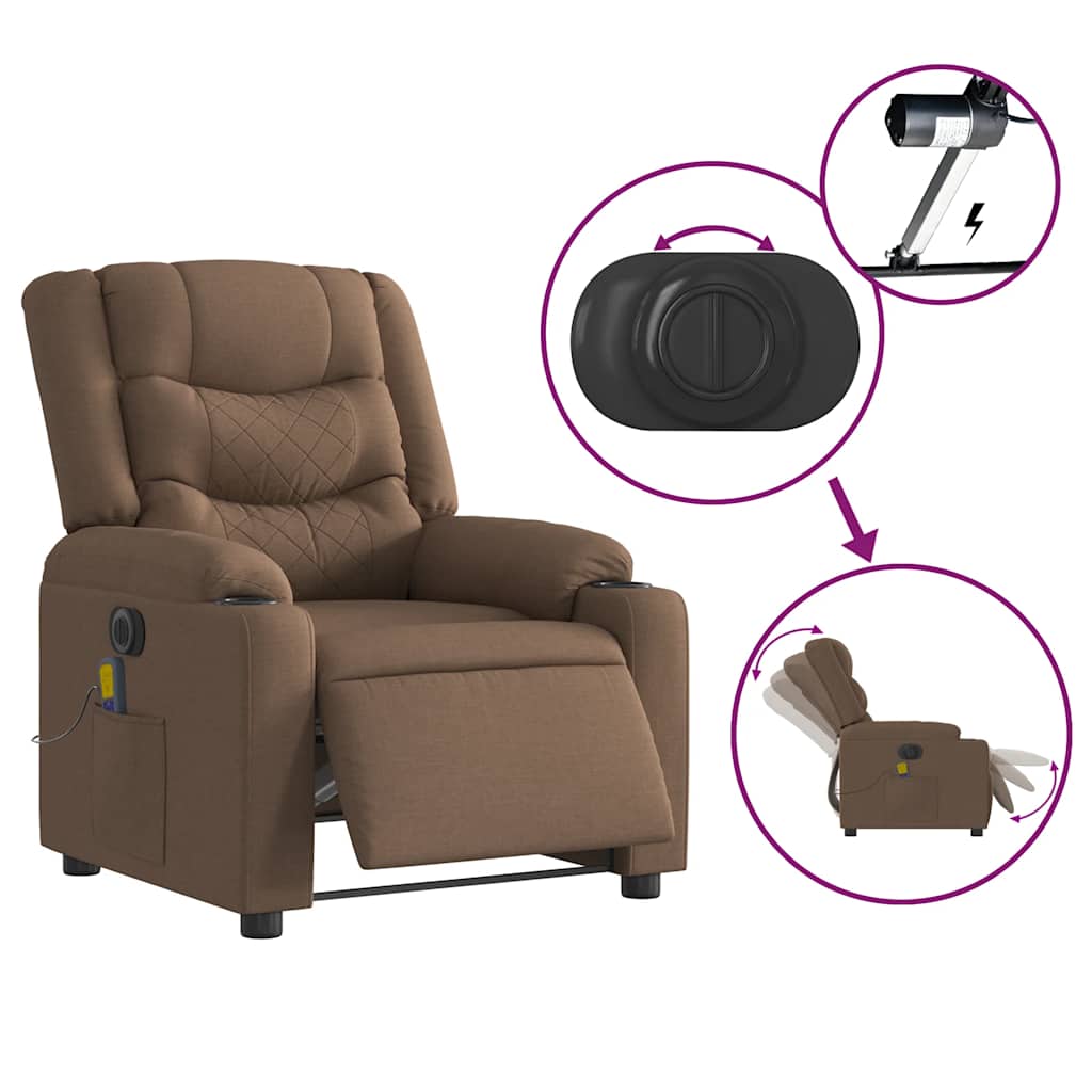 Fauteuil inclinable de massage électrique marron tissu - XIOS