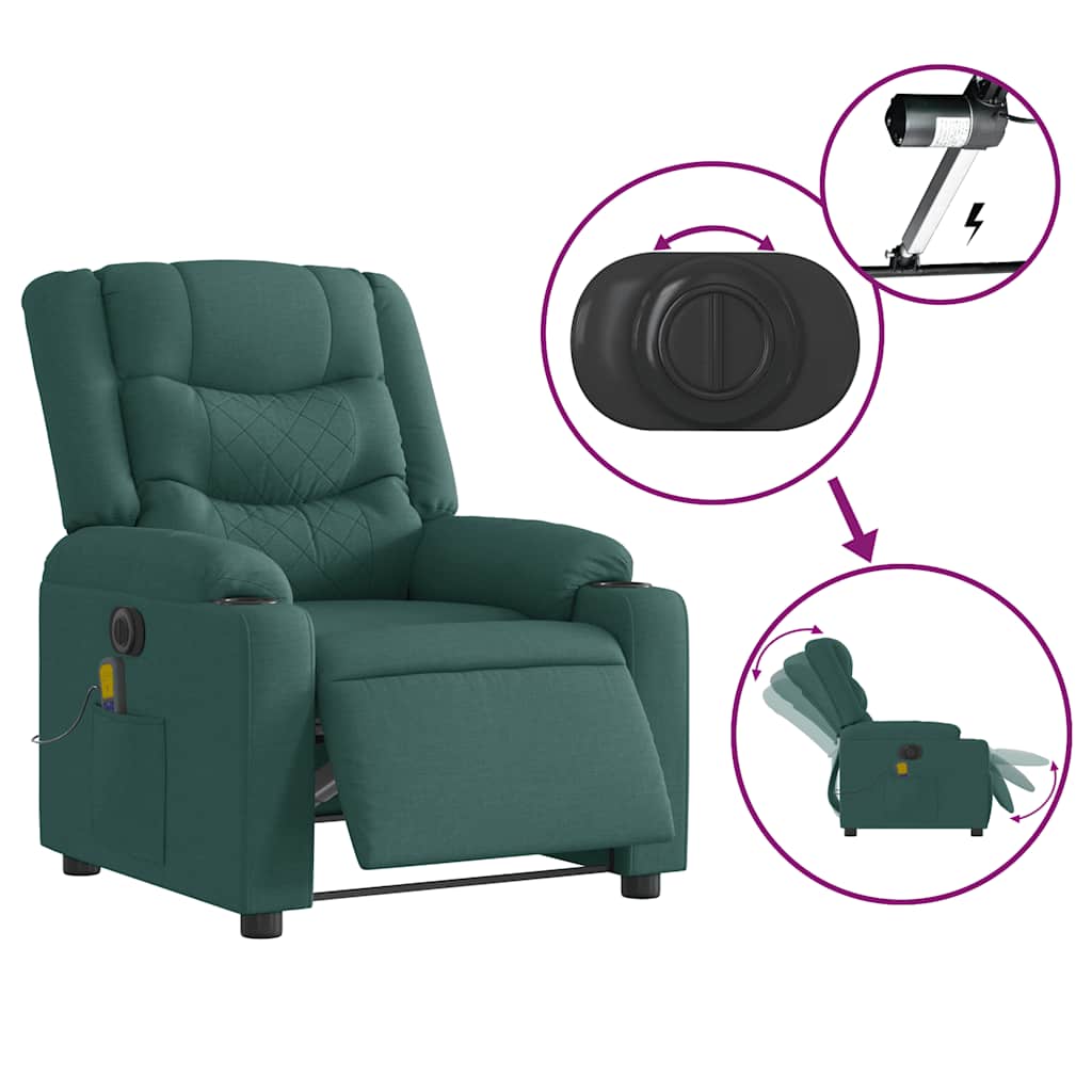 Fauteuil de massage inclinable électrique Vert foncé Tissu - XIOS