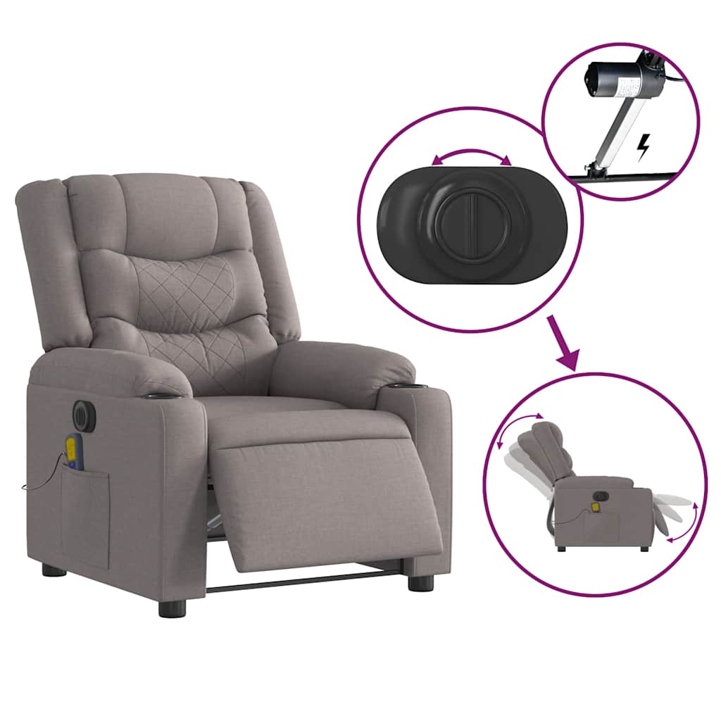 Fauteuil de massage inclinable électrique Taupe Tissu - XIOS