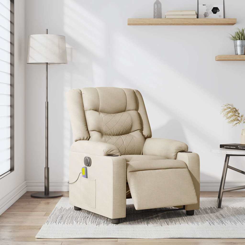 Fauteuil inclinable de massage électrique crème tissu - XIOS