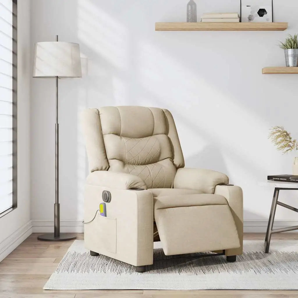 Fauteuil inclinable de massage électrique crème tissu - XIOS