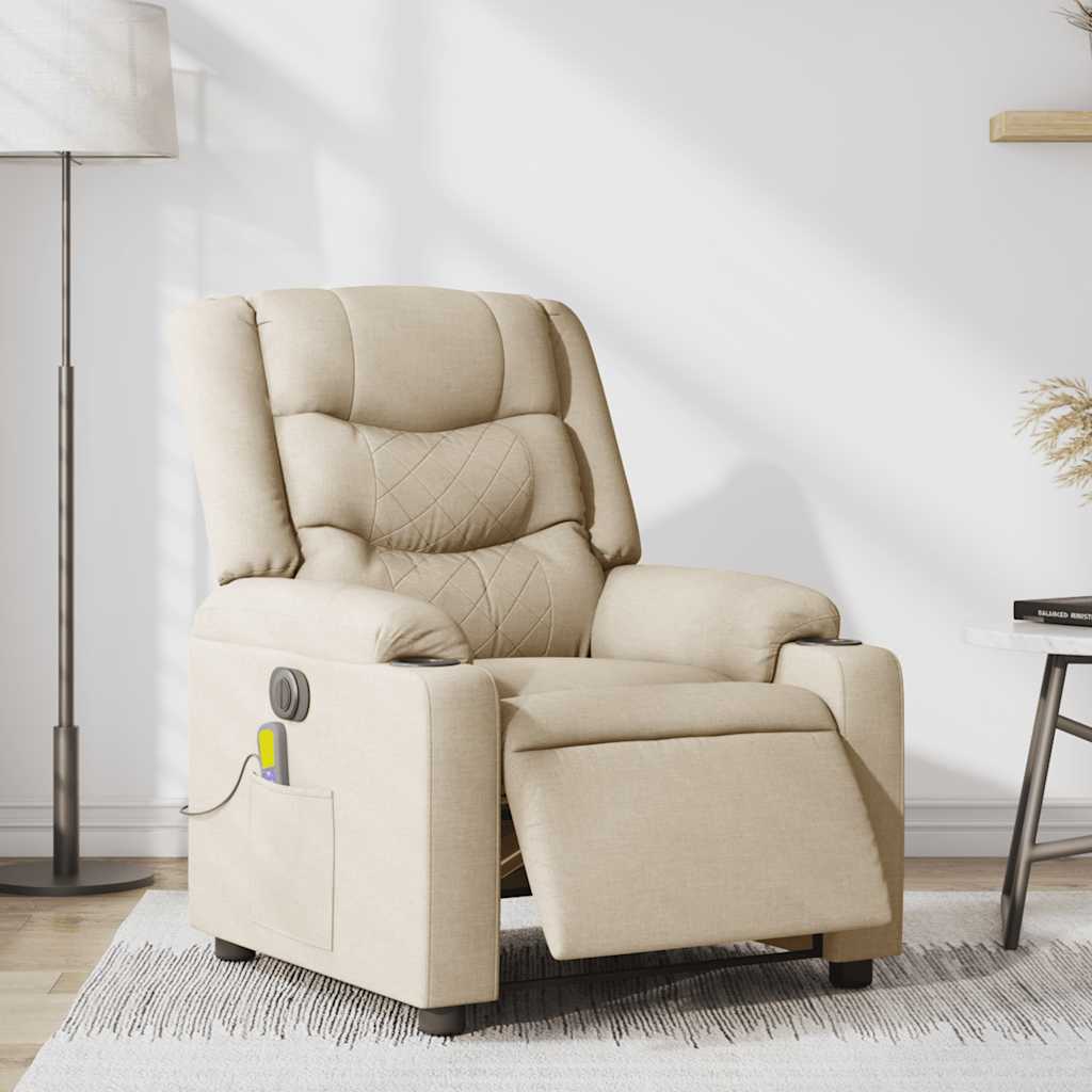 Fauteuil inclinable de massage électrique crème tissu - XIOS