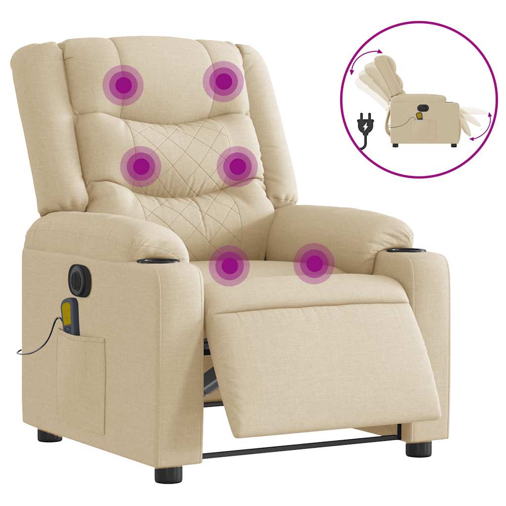 Fauteuil inclinable de massage électrique crème tissu - XIOS