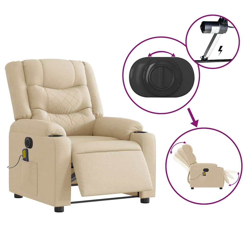 Fauteuil inclinable de massage électrique crème tissu - XIOS