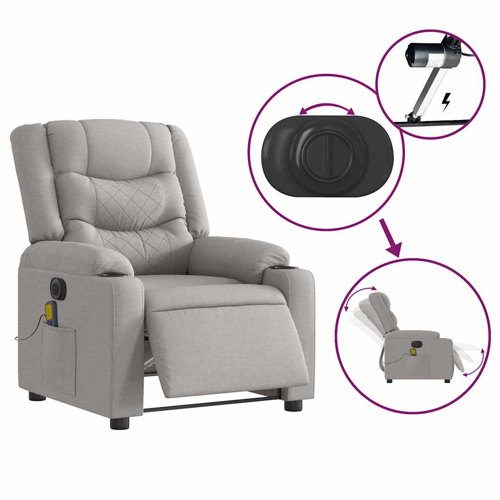 Fauteuil de massage inclinable électrique gris nuage tissu - XIOS