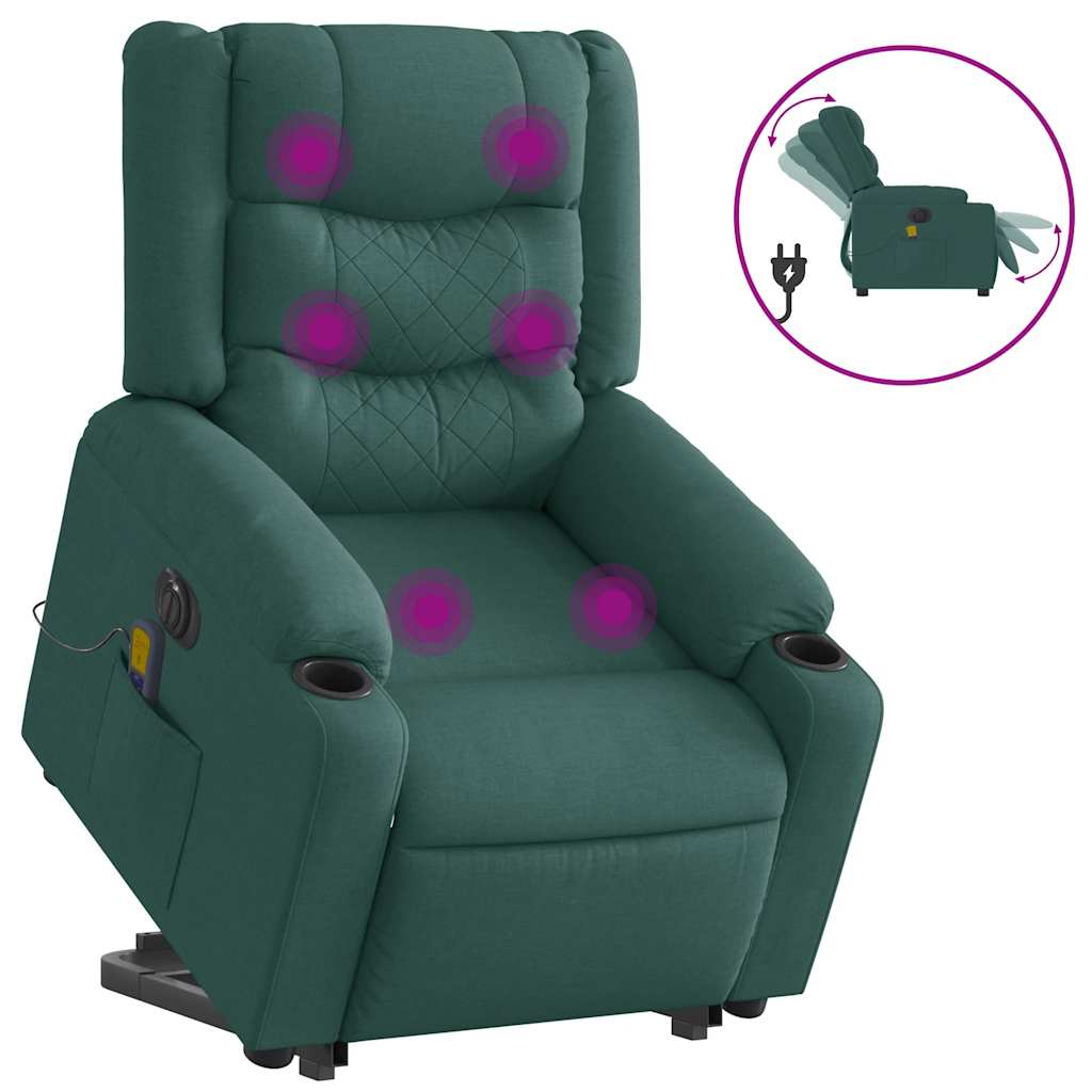 Fauteuil inclinable de massage électrique Vert foncé Tissu