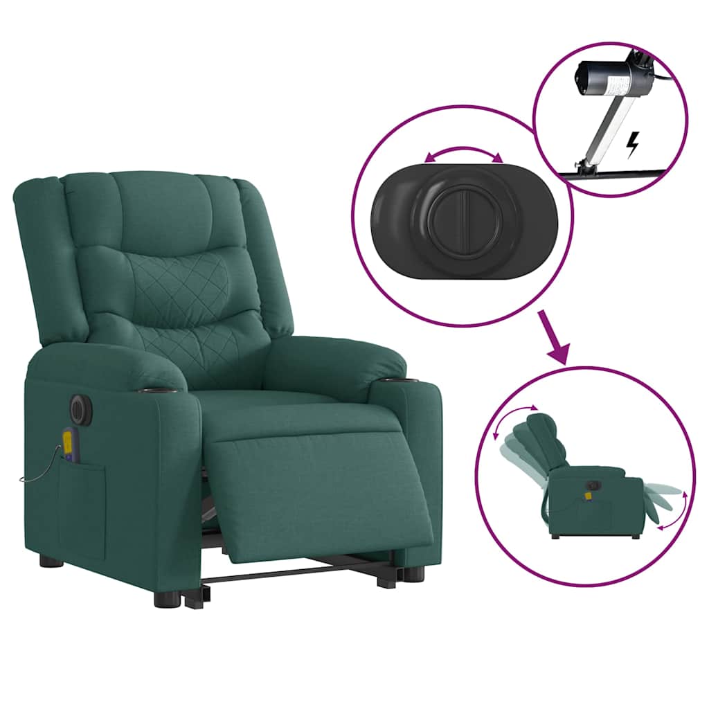 Fauteuil inclinable de massage électrique Vert foncé Tissu - XIOS