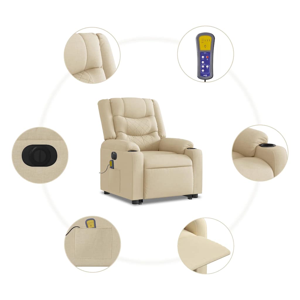 Fauteuil inclinable de massage électrique Crème Tissu
