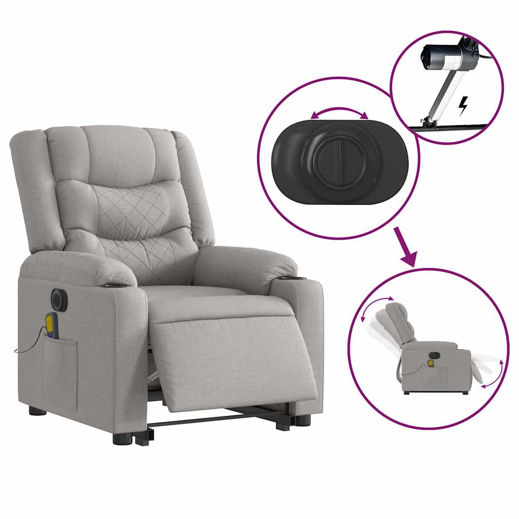 Fauteuil inclinable de massage électrique gris nuage tissu - XIOS