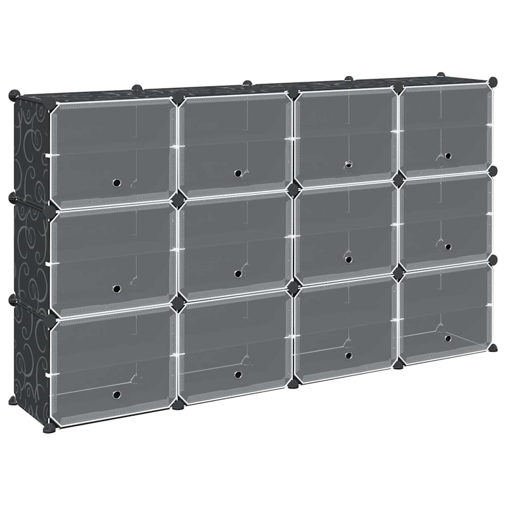Cubes de rangement 12 pcs avec portes noir PP - XIOS