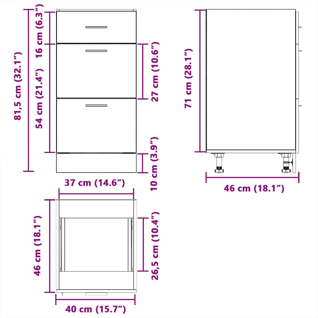 Meuble bas "Lyon" Chêne Sonoma 40 x 46 x 81,5 cm Bois d'ingénierie - XIOS