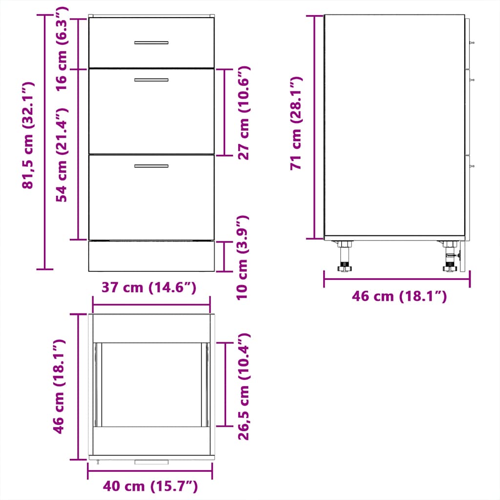 Meuble bas "Lyon" Gris béton 40 x 46 x 81,5 cm Bois d'ingénierie - XIOS