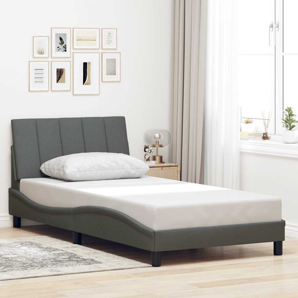Cadre de lit sans matelas gris foncé 100x200 cm tissu - XIOS