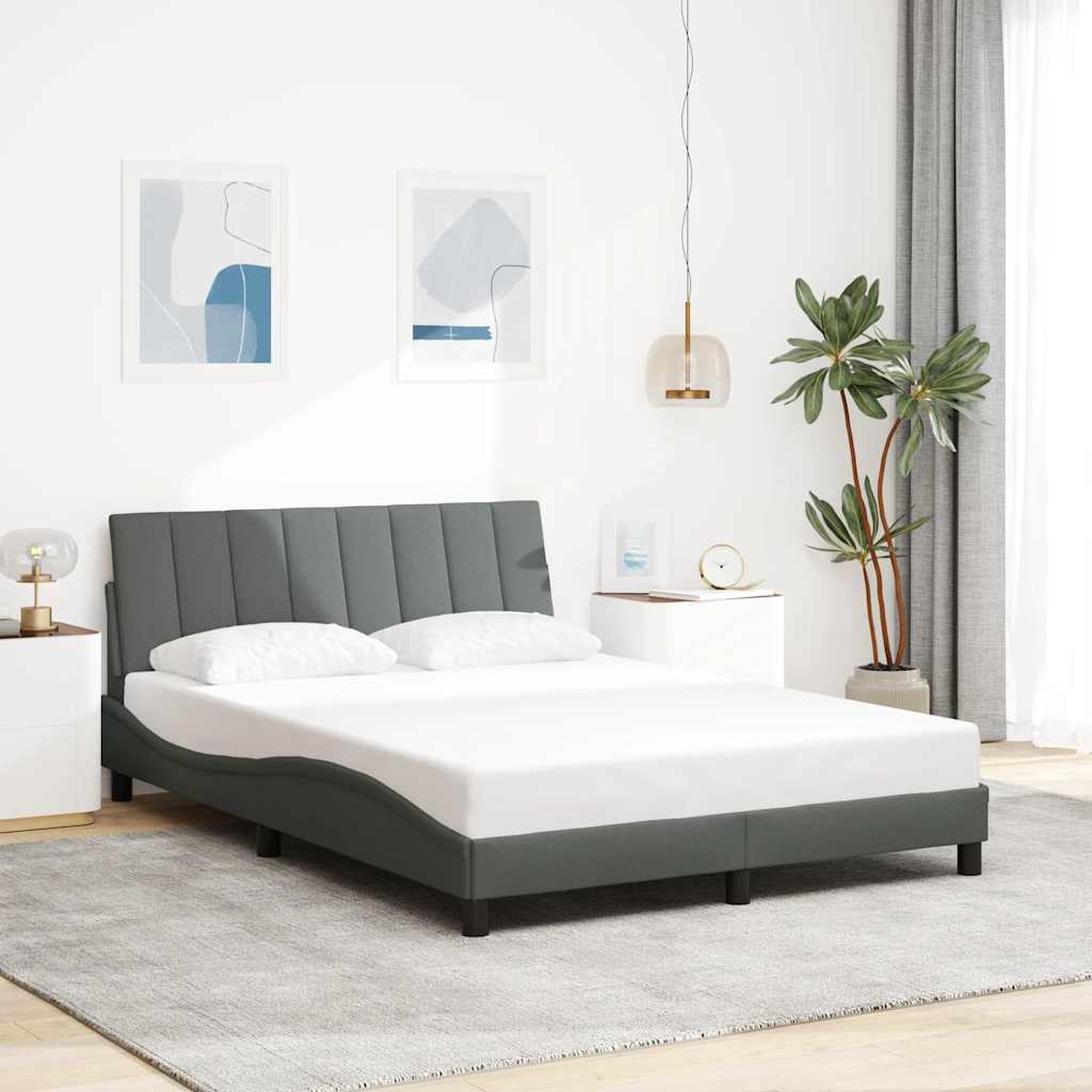 Cadre de lit sans matelas gris foncé 140x190 cm tissu - XIOS